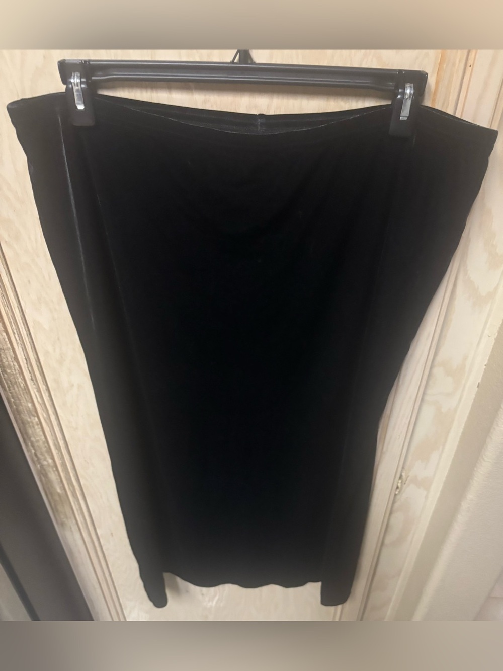 J Jill Stretch Black Velvet Pull-On Maxi Skirt Size XL Back Slit Party Wedding